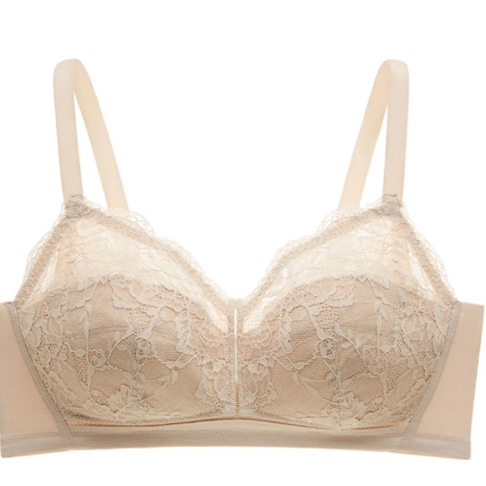 Elegant Lace Hugger wireless full coverage soft cup bra. Champagne